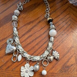 Silver Charm Necklace with White Accents